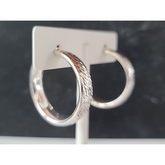 Milor Italian 950 Silver Etched Hoop Earrings Vintage - Picture 4 of 10